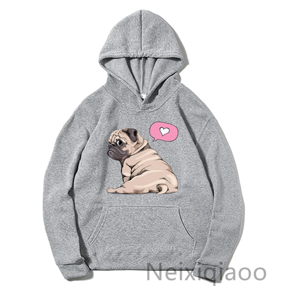 Plus Size Kawaii Cartoon Pug Dog Print Hooded Sweatshirt Women Men Hoodies Harajuku Female Pullover Casual Clothes Tops