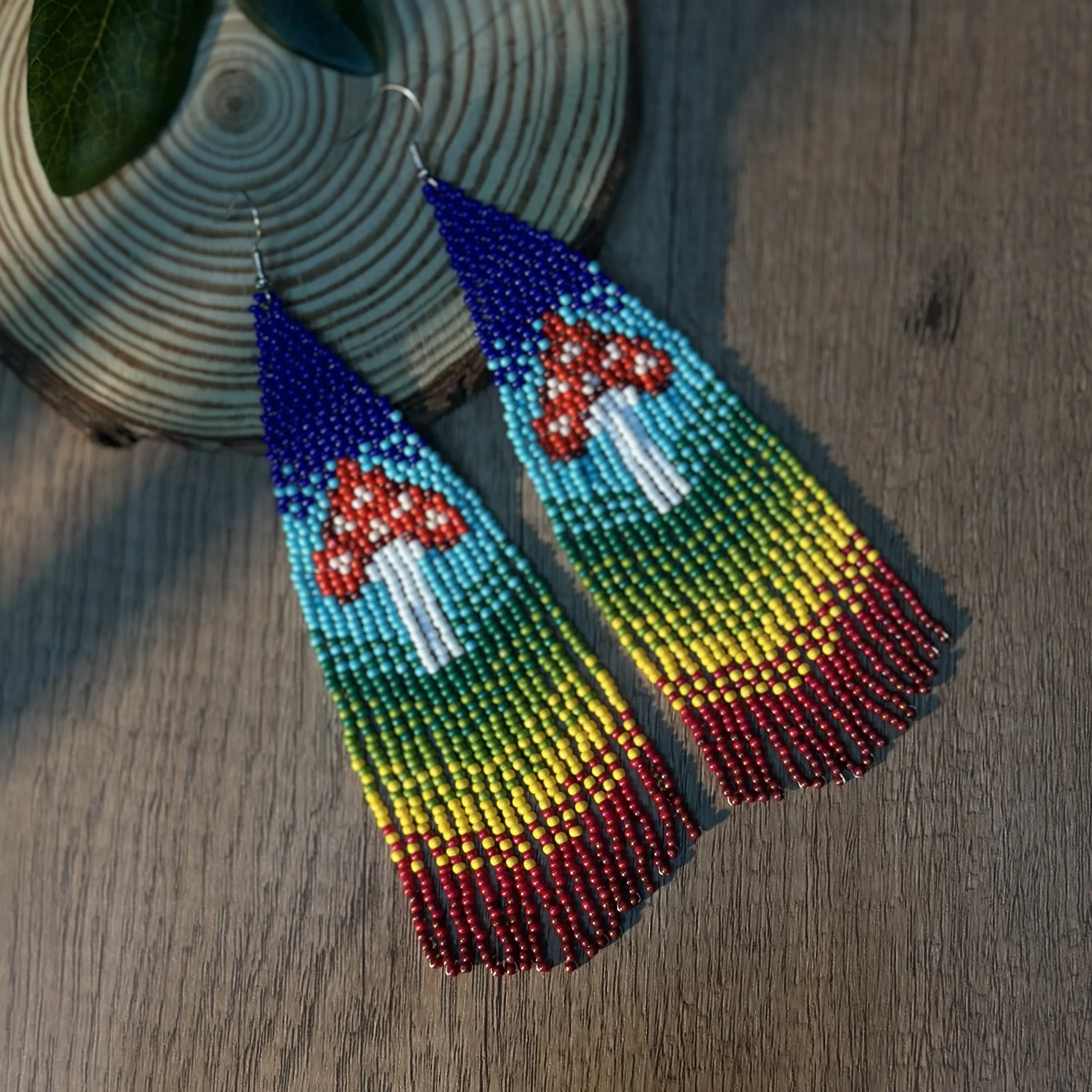 Bohemian style color mushroom extra long tassel earrings Christmas decorations Christmas gifts Valentine\'s Day gifts