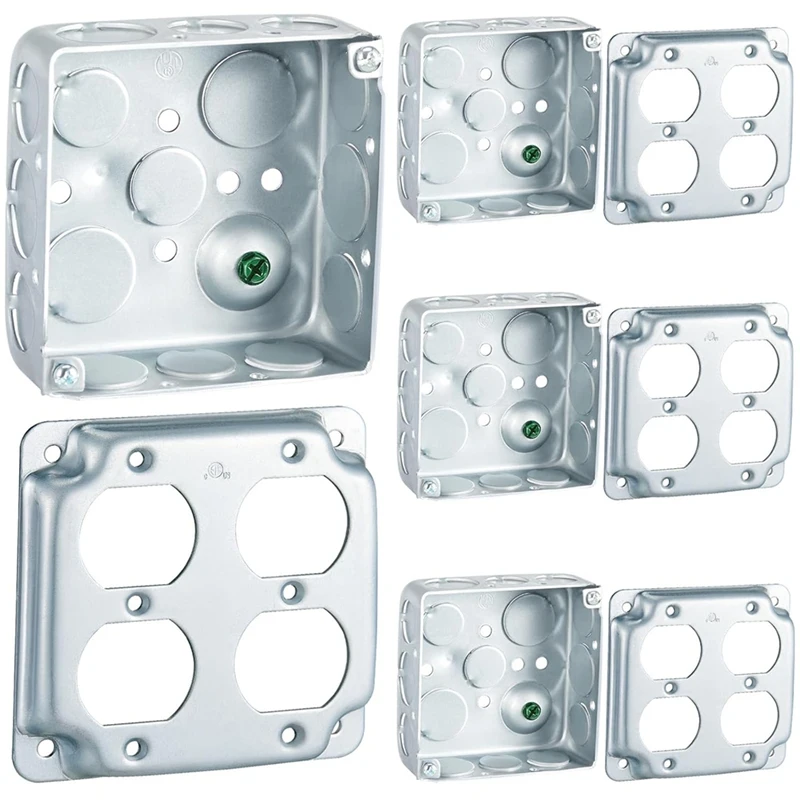 

ABUN-4 Set 4 X 4Inch Electrical Junction Box With Cover Electrical Metal Outlet Box, Receptacle Exposed Work Cover