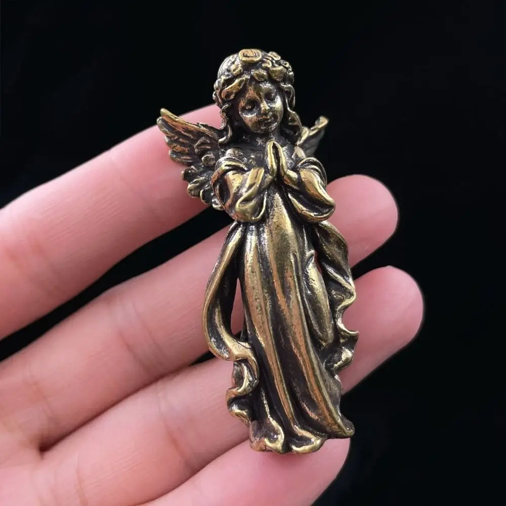 Cute Brass Angel Cupid Statue Lucky Copper Angel Cupid Miniature Figurines Vintage Handmade Guardian Angel Figurines