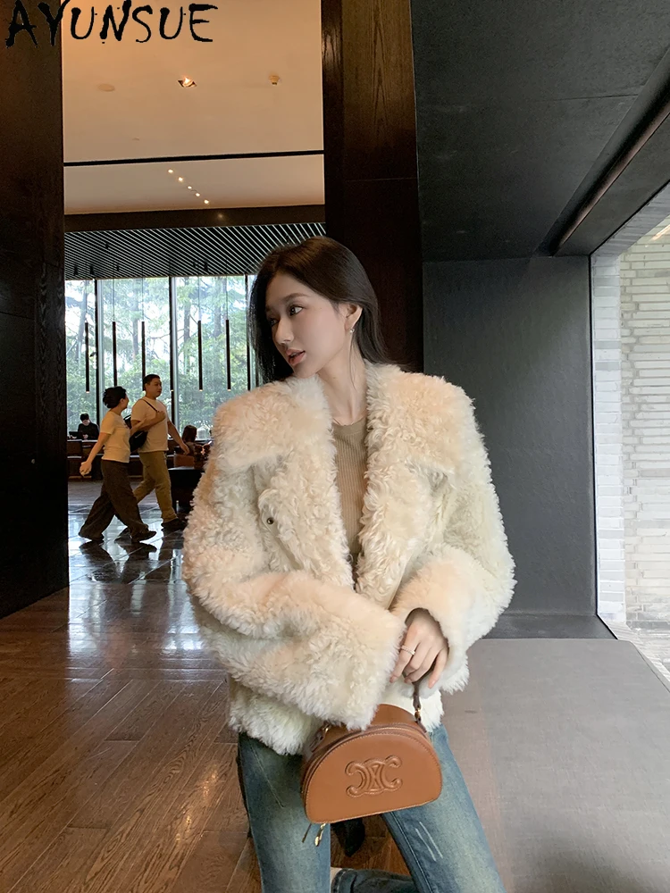 

AYUNSUE 2025 дубленка женская зимняя роскошная новая верхняя одежда короткие куртки из натуральной шерсти для женщин одежда Ropa Para Mujer