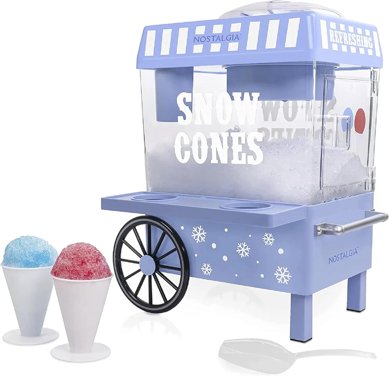 

Snow Cone Shaved Ice Machine - Retro Table-Top Slushie Machine Makes 20 ICY Treats - Includes 2 Reusable Plastic Cups &