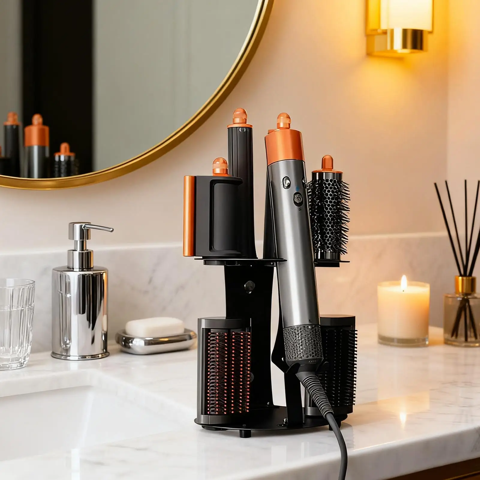 

Wall Mount Curling Iron Holder & Hair Tool Organizer Rack - Space Saving Storage for Dorm, Bathroom, Salon, Bedroom, Cabinet