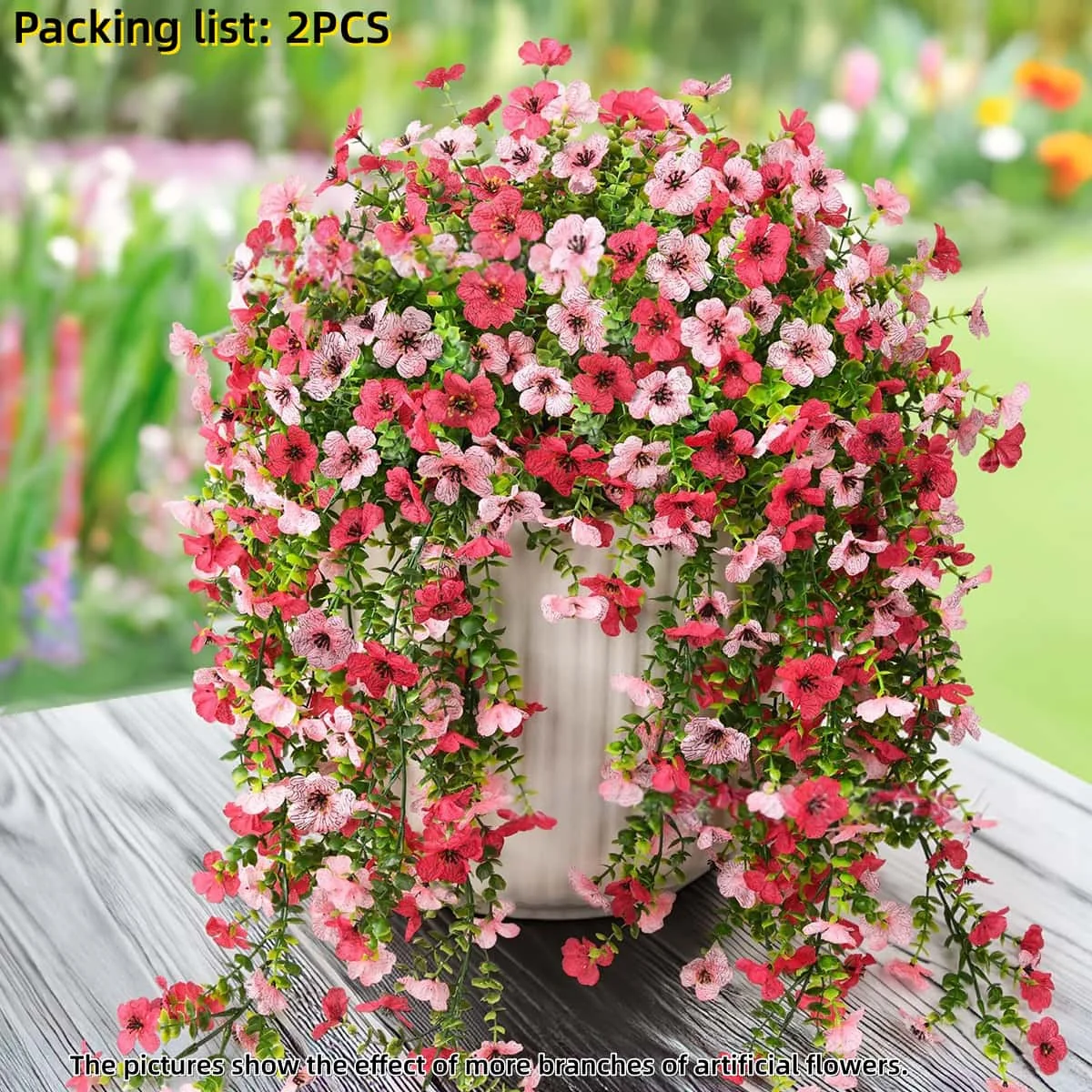 2 stuks UV-bestendig gemengde kleur hangende kunstbloemen planten realistische zijdeachtige lente zomer buiten decor voor thuis patio tuin