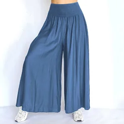 Women Casual Loose Wide Leg Elastic Waistband Wide Pants Long Pants Floral Print Loose Elegant Blue Black Wide Leg Trousers