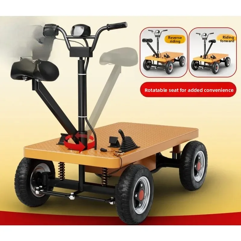 

Front and back riding electric four-wheeled flatbed truck, cargo transportation, agricultural hand push truck