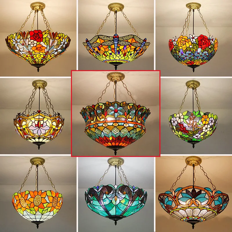 

Luxury Large European Retro Tiffany Chandelier Dining Living Room Decoration Corridor Balcony Pendant Light Anti-chandelier