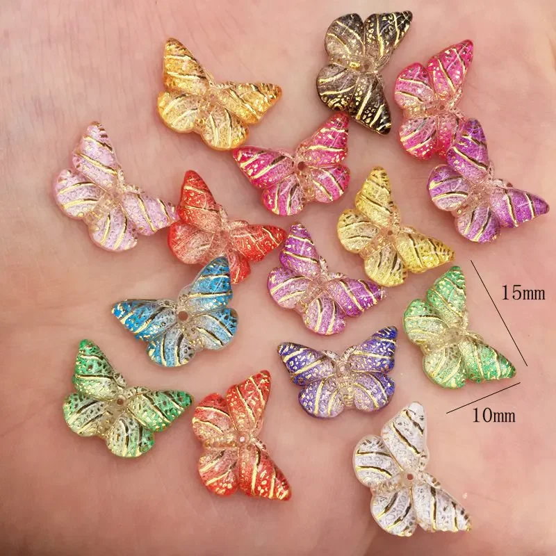 Pretty 40pcs Resin Colorful Crystal Butterfly Flat Back Rhinestone Scrapbook DIY Wedding Appliques 1 Hole Ornament Craft G41