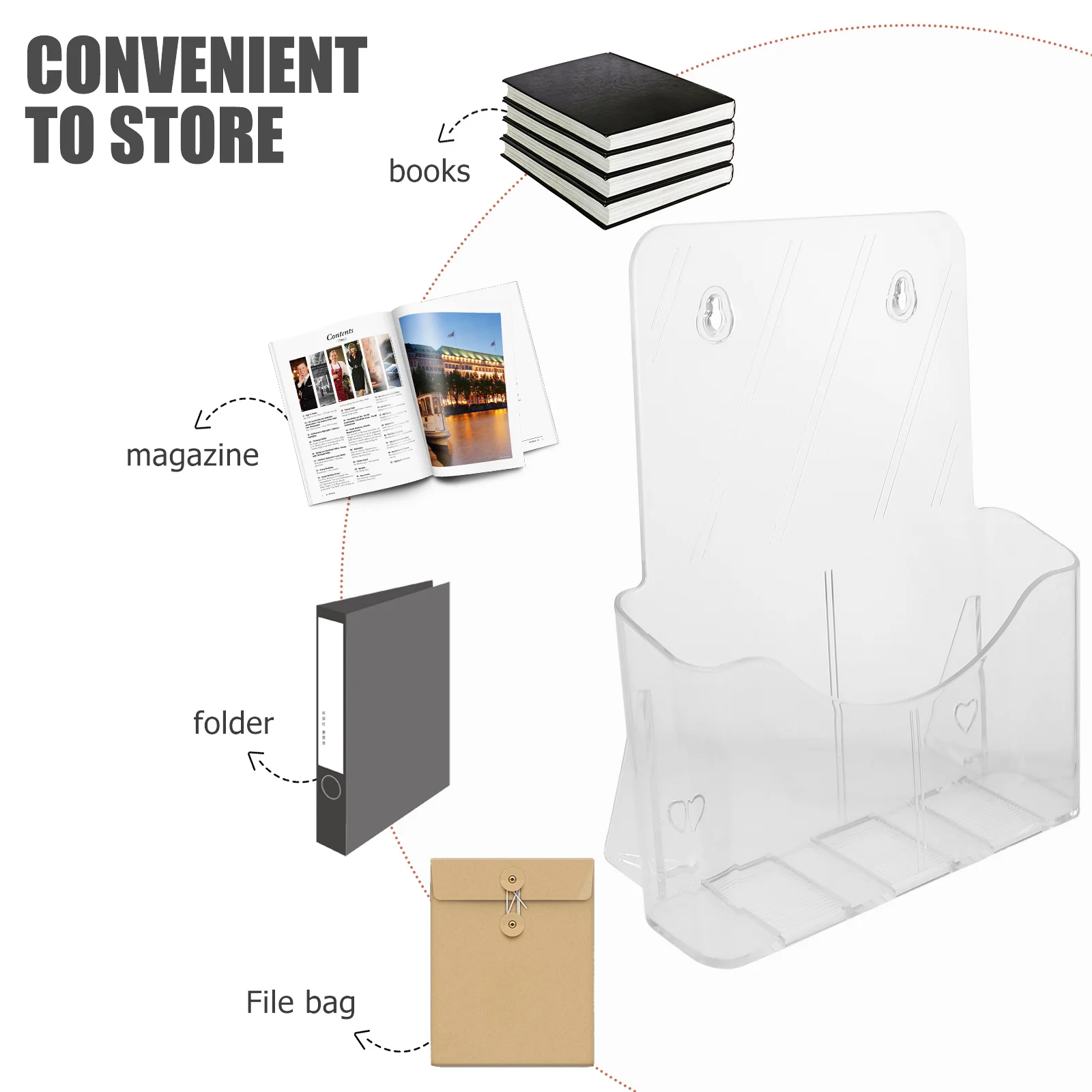 

Acrylic File Holder Transparent Wall Mounted Document Rack Office Magazine Organizer Clear Paper Display Stand for Desk