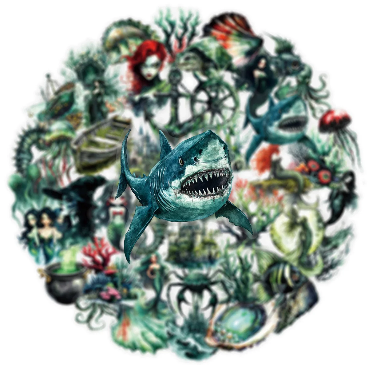 10/50PCS Transparent Cartoon Cool Sea Animal Mermaid Stickers DIY Skateboard Helmet Motorcycle Fridge Graffiti Decal Toys