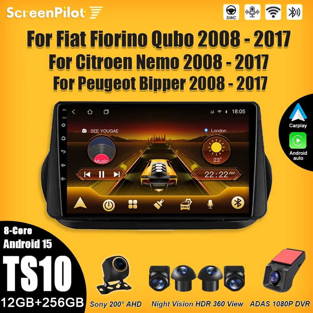

Android 15 For Fiat Fiorino Qubo 2008-2017 Citroen Nemo 2008-2017 Peugeot Bipper 2008-2017 Car Radio Carplay 2 din Bluetooth 5G