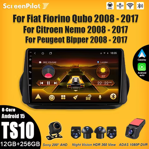 Android 15 For Fiat Fiorino Qubo 2008-2017 Citroen Nemo 2008-2017 Peugeot Bipper 2008-2017 Car Radio Carplay 2 din Bluetooth 5G