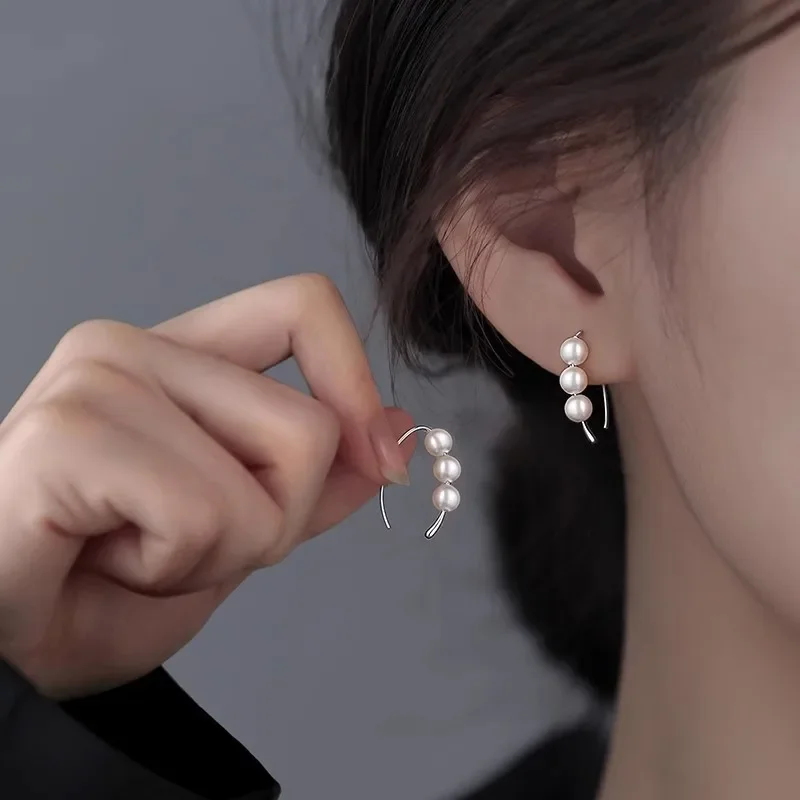 Fashion Elegant Drop Earrings For Women Simulated Pearls Connected Geometric Copper Exquisite Ear Piercing Accessories Jewelry