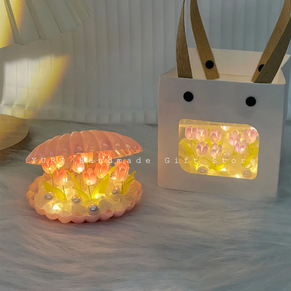 Imagem -05 - Tulip Shell Nightlight para Menina Material Faça Você Mesmo Artesanal Lâmpada para Ambiente do Quarto Decoração para Casa Dia dos Namorados Presente de Aniversário