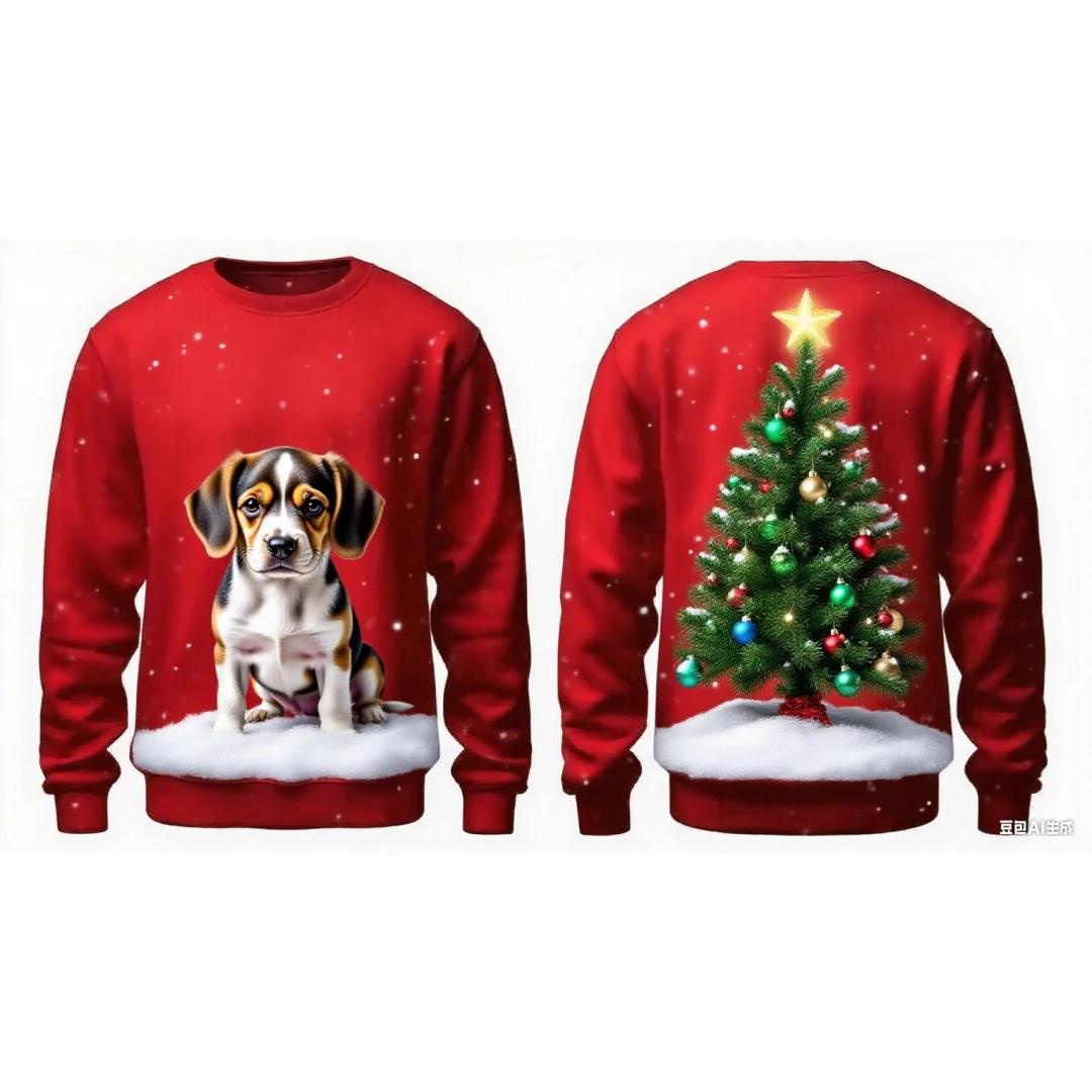 لطيف جرو عيد الميلاد الجرافيك هوديي ثلاثية الأبعاد طباعة ربيع الخريف موضة الترفيه تنوعا الشارع الشهير الرجال والنساء Y2K هوديس