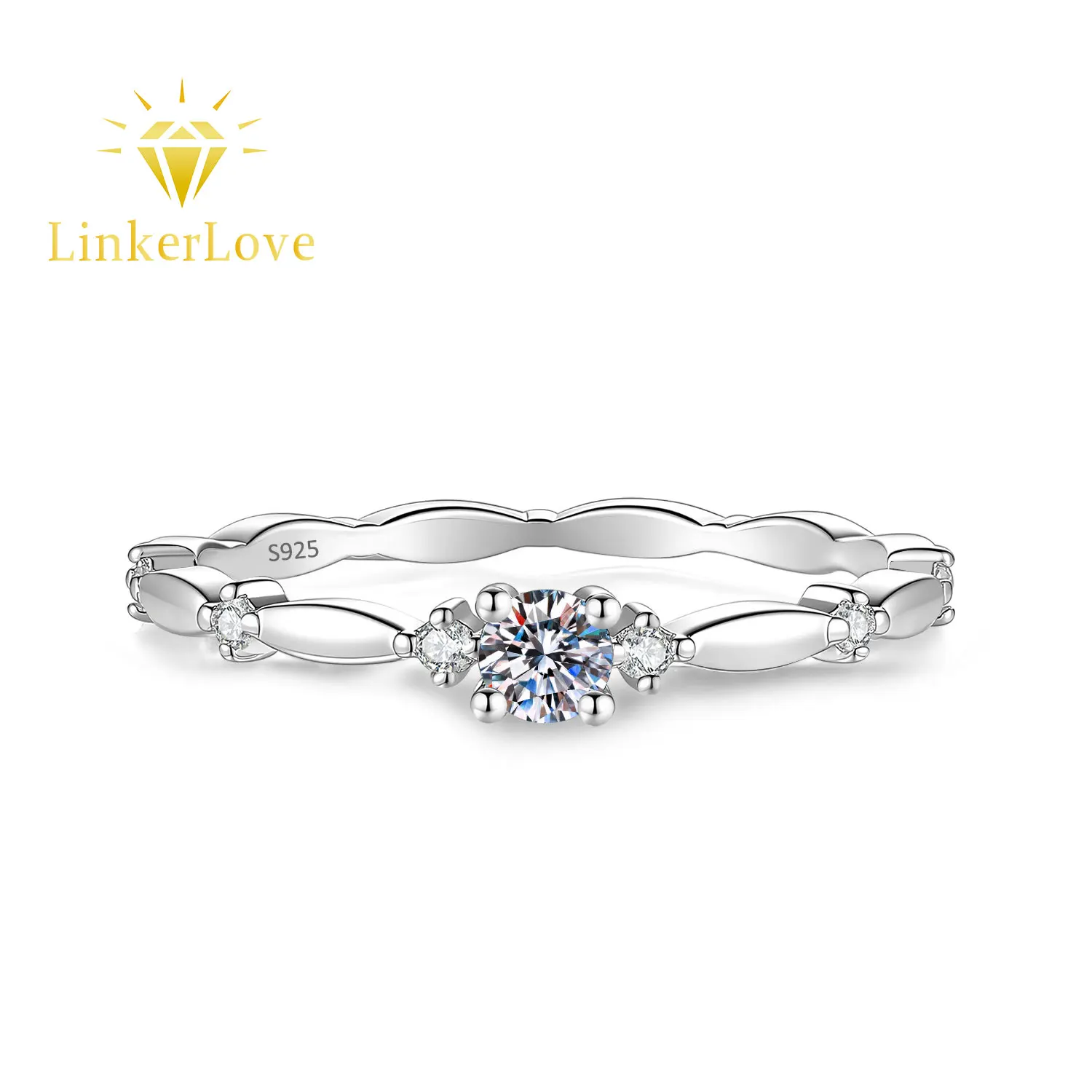 

LinkerLove S925 Sterling Silver Moissanite Wedding Band Wave Design Eternity Band for Women Hypoallergenic Trendy Jewelry Gift