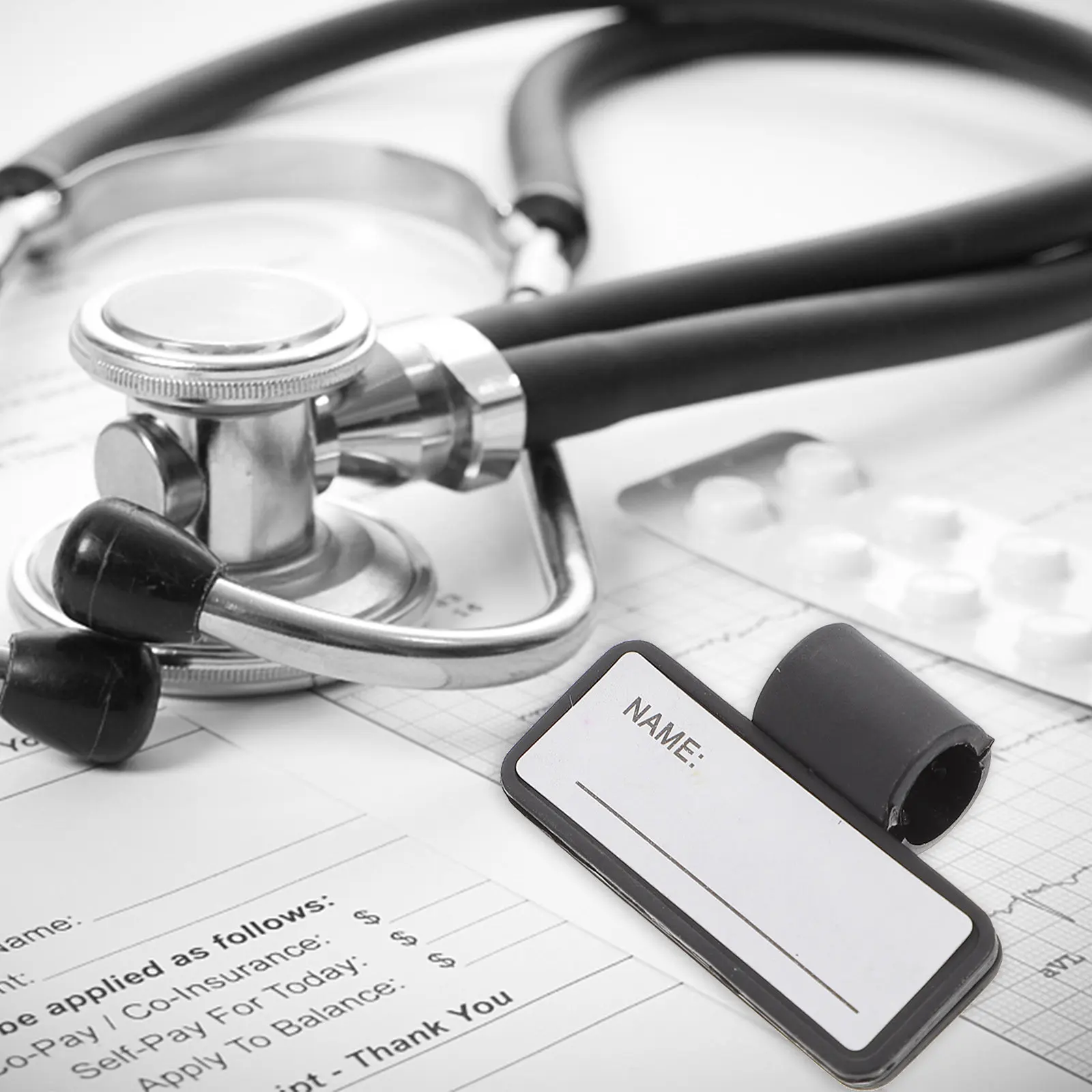 

5Pcs Stethoscope Name Cards Two Sided Id Tag Clip for Stethoscope Tube PP Replacement Name Plate Easy to Write Convenient Use