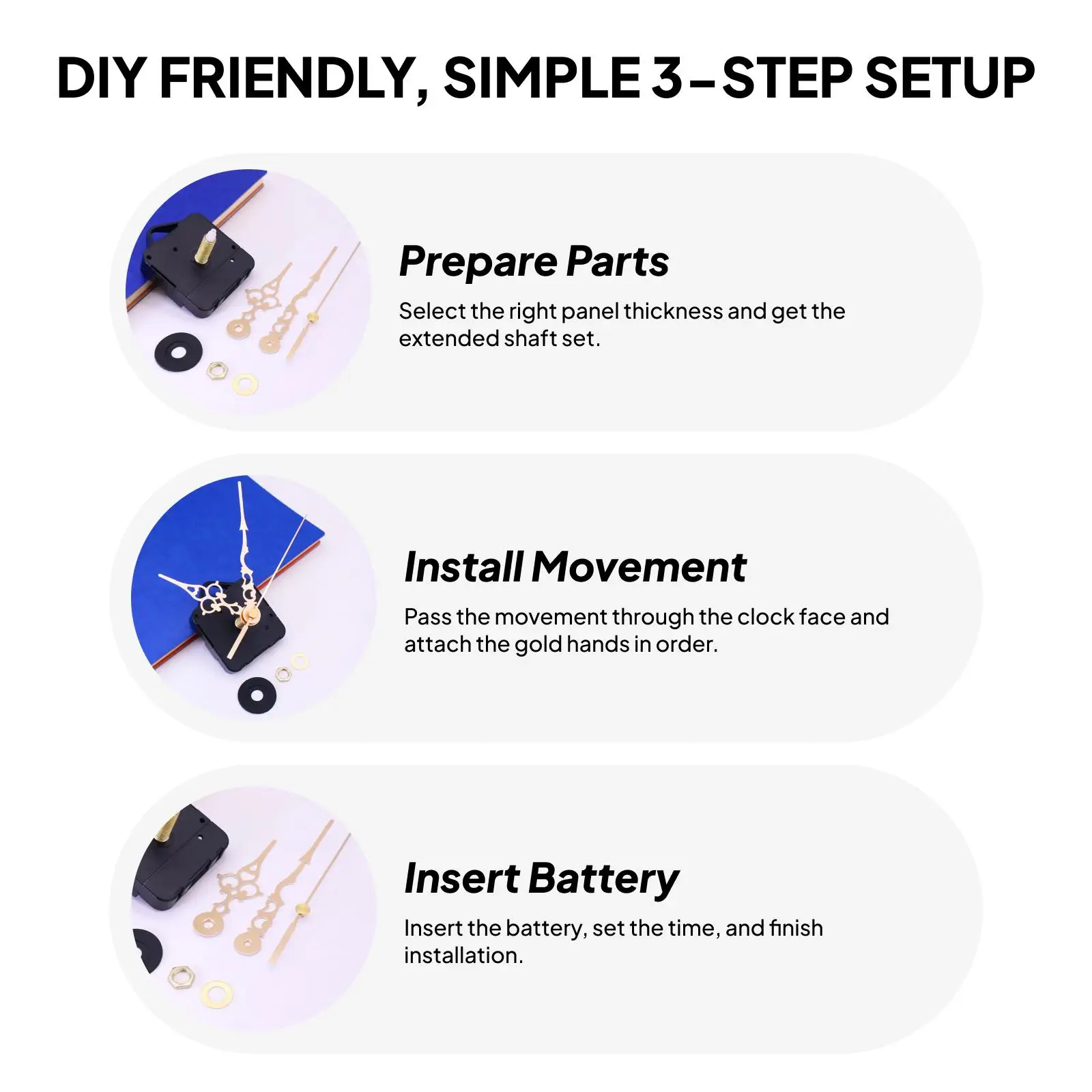 12888SMO Black Plastic Quartz Wall Clock Movement Mechanism Module Repair DIY Battery Powered view 6
