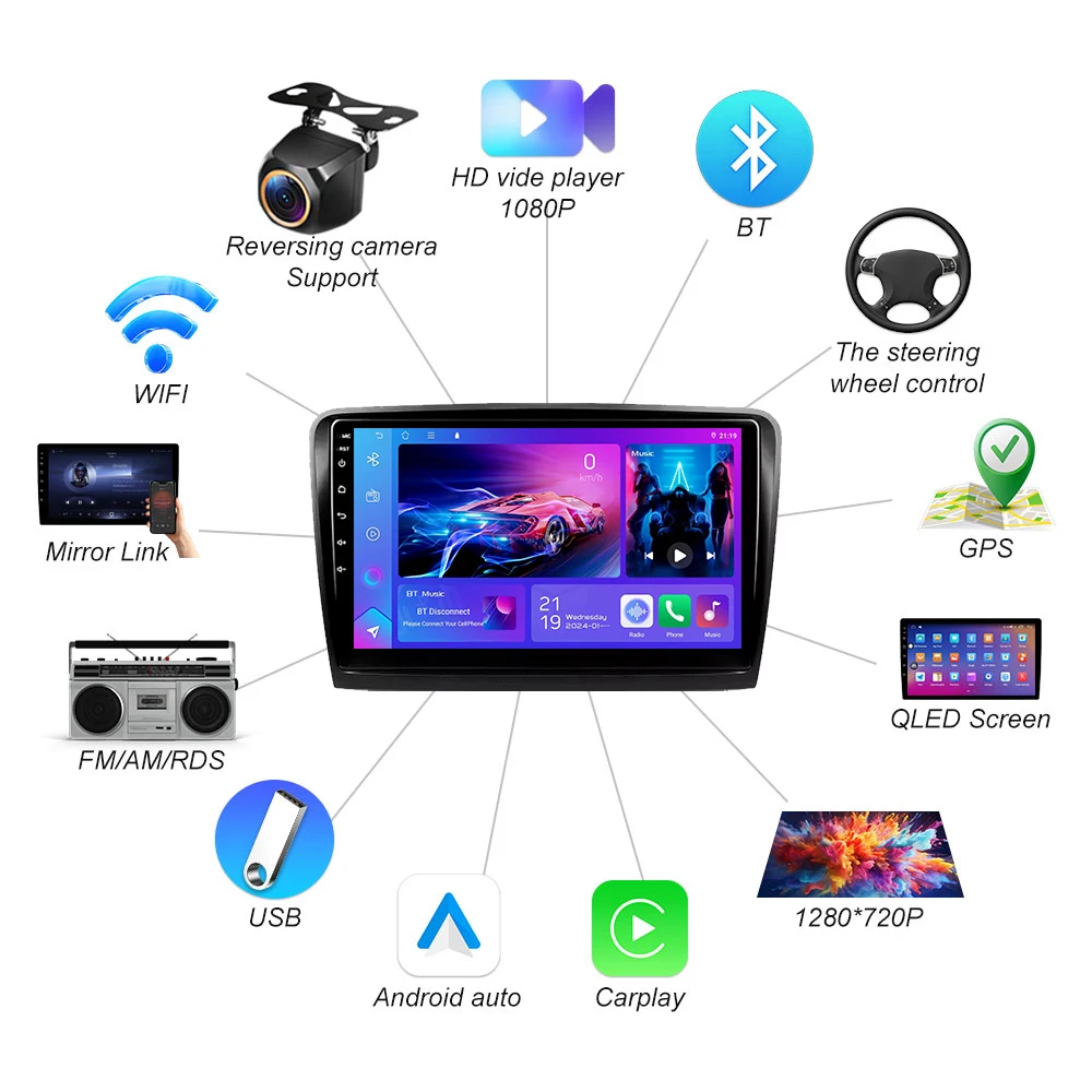 Carplay 10.1 بوصة 2 Din أندرويد 15 لسكودا سوبيرب 2 B6 2008 2009 2010 2011 2012 2013 2014 2015 راديو السيارة لتحديد المواقع والملاحة واي فاي