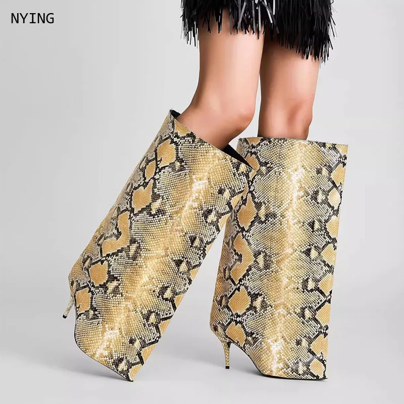 2026 الجلود حذاء برقبة للركبة النساء أنيقة مدبب تو الأسود خنجر عالية الكعب أحذية السيدات الشتاء حجم كبير 43 الأحذية المؤنث #1