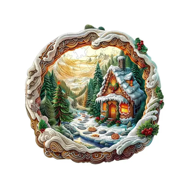 Jigsaw Puzzles Christmas House Unique Shape Puzzles Flat Puzzles With 3D Visual Effect Christmas Themed Toys Family Game For