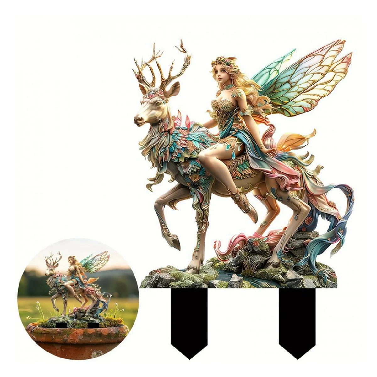 A71P Foreste e cervi magici Carta da giardino Carta da terra in acrilico per cortile Decorazione di piante in vaso Abbellimento di scene