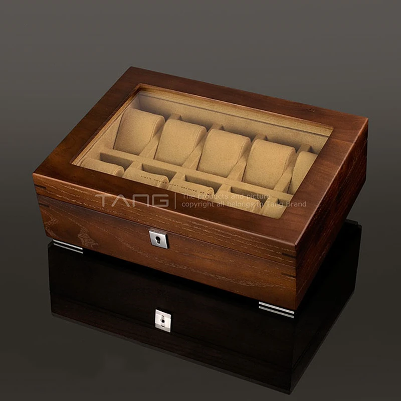 10 Slots Wood Watch Box Organizer Luxury Watch Parts Storage Box With Lock Watch Display Gift Case Watchbox For Men