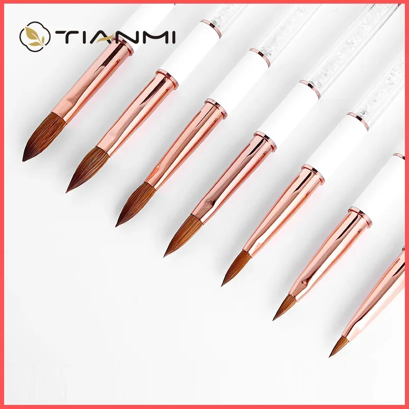 Crystal Handle Kolinsky Sable Acrylic Brush Professional Carving Darwing Nail Pens Manicure Tools White Nail Brushes TIANMI