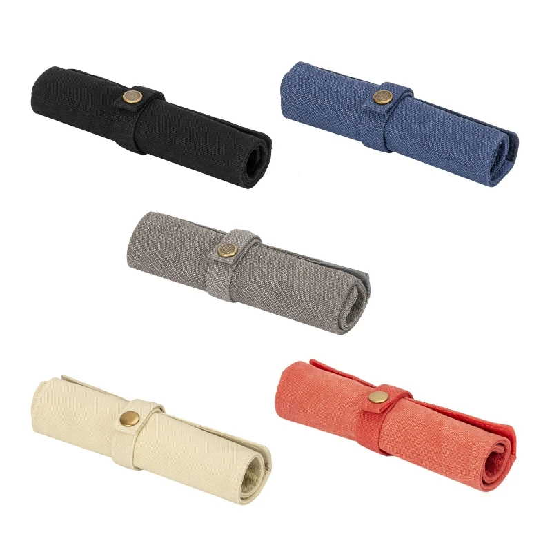 5 Slot Watch Roll Case Nylon Canvas Watch Bag Organizer for Watch Jewelry Storage Detachable Anti-Slide Button Buckle