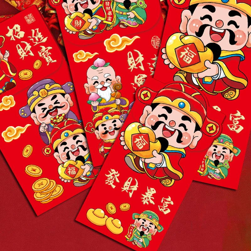 6Pcs Cartoon Red Envelope Chinese Style Personality Red Envelope Chinese Spring Festival Lucky Money Bag Cute Red Packets