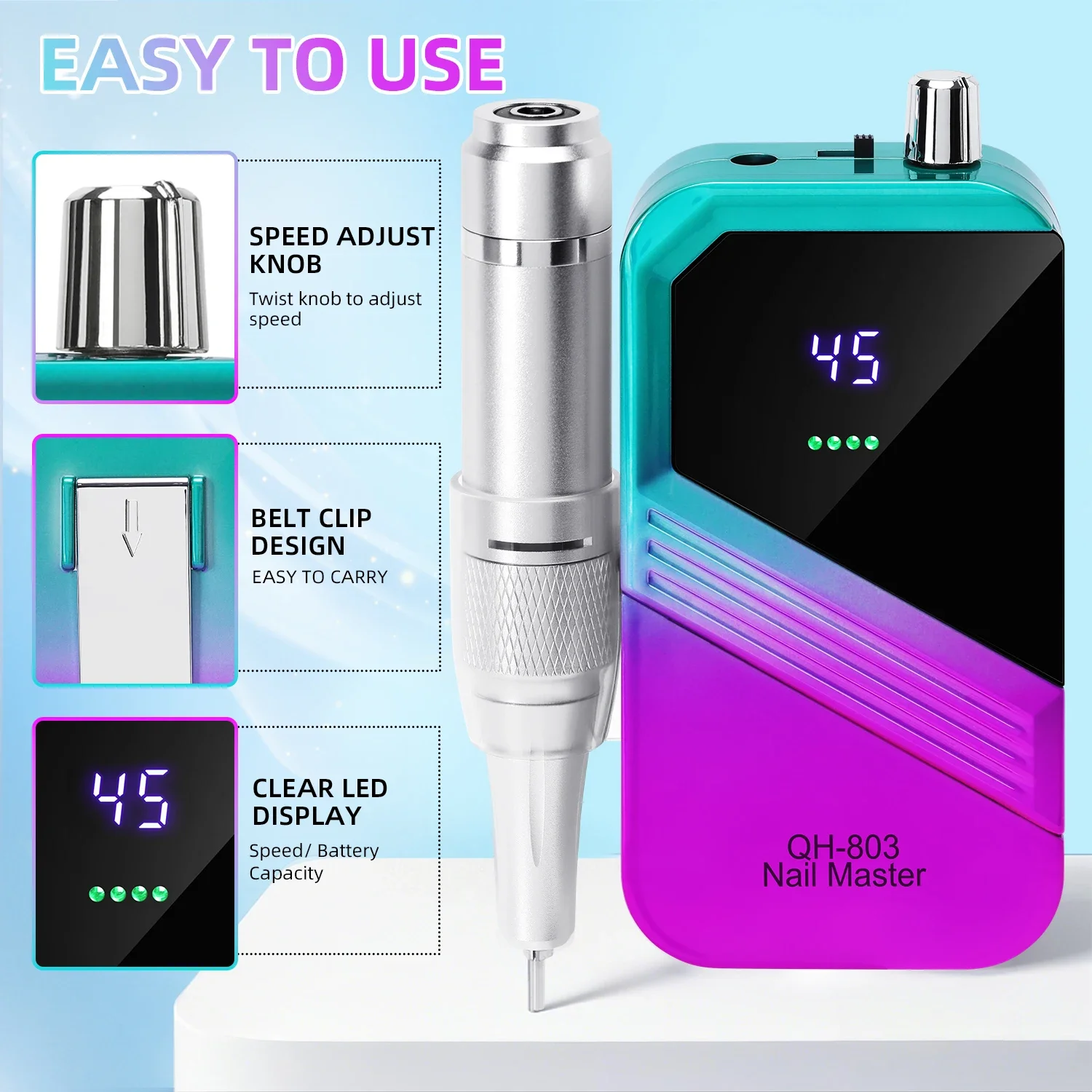 DianaBeauty Portable Electric Nail Drill Machine LED Display Rechargeable Nail Sander for Gel Nails Polish For Manicure Salon