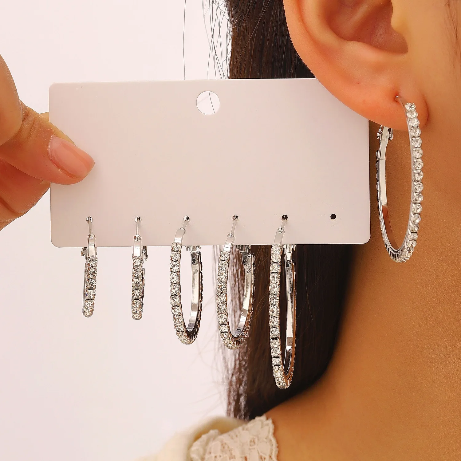 

2026 New Arrival 6pcs Rhinestone Hoop Earrings Set INS Style Geometric Circle Earrings Fashion Jewelry Gift