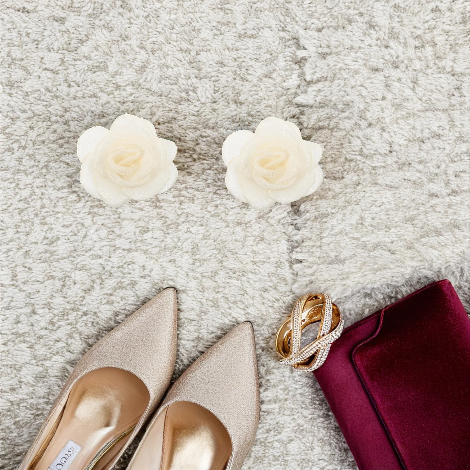 

2pcs Handmade Fabric Rose Shoe Flowers High Heel Clips Decorative Flower Accessories Elegant Shoe Decor Secure Fit For All
