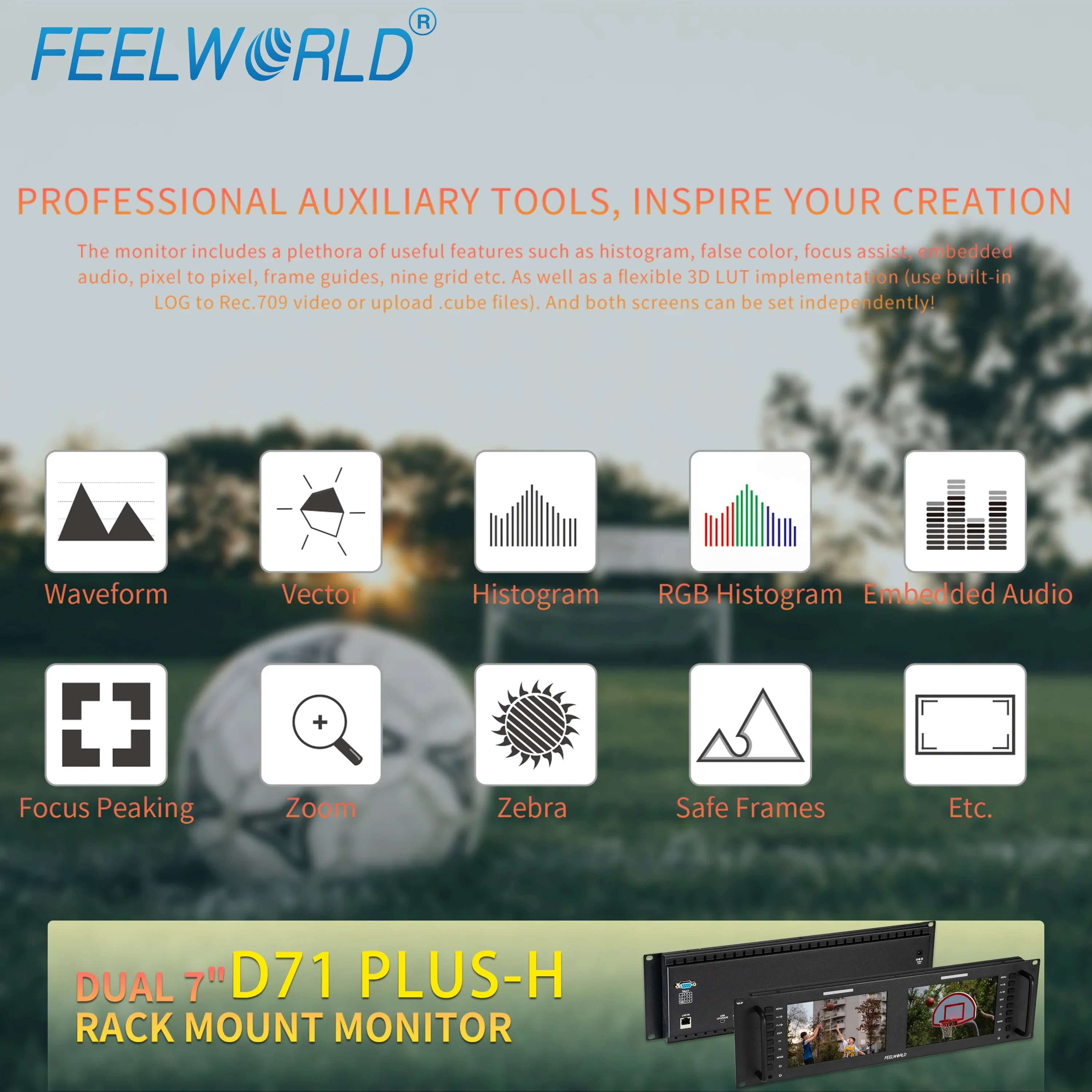 FEELWORLD D71 PLUS-H Rack Mount Monitor for Broadcasting LCD Rack Mount Monitor Dual 7