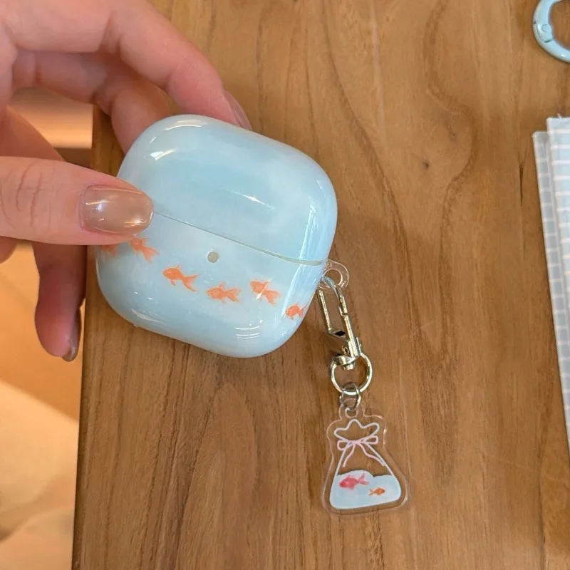 Summer Blue Cute Goldfish Case for Samsung Galaxy Buds 4 Core 2 Pro Live 3 FE Wireless Bluetooth Headphone Cover Pendant Funda - view 2