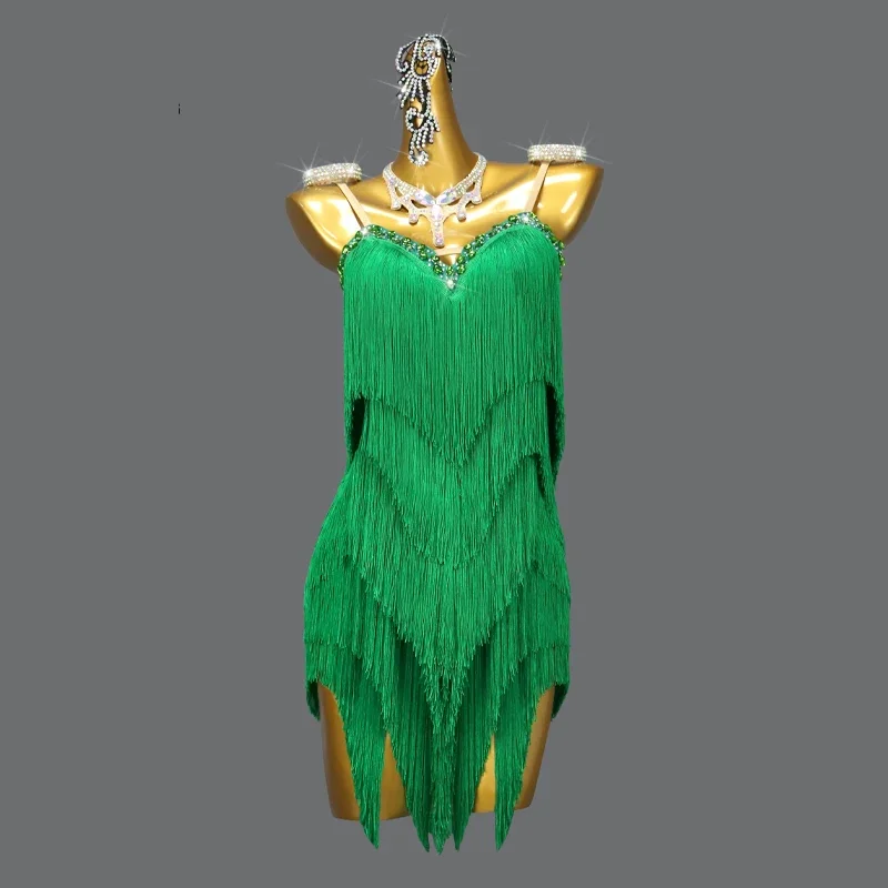 Robe de danse latine pour femmes, jupe à franges, costume de ligne, scène, salle de Rh, Rh, soirée, vêtements de sport féminins, samba, Gelgirl