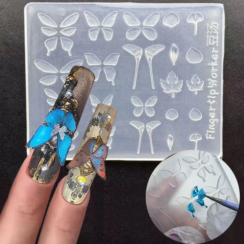 3D Farfalla Foglia d'acero Ginkgo Torta Crema Modello per intaglio delle unghie Morpho Farfalla Stampo per unghie in silicone Strumenti per manicure farfalla fai da te