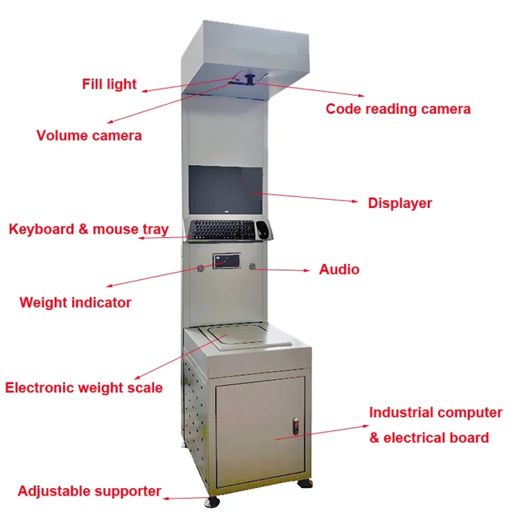 DWS sorting system package weigh scale and volume measuring static scanner