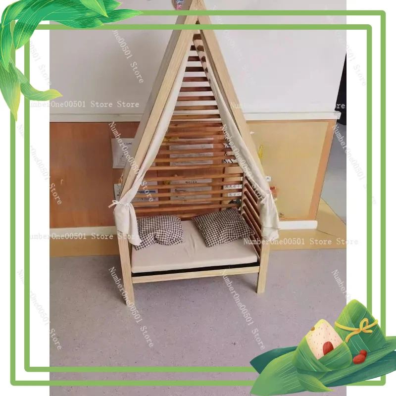 

Kindergarten book corner reading area solid wood sofa chair small house children's room baby photo real props