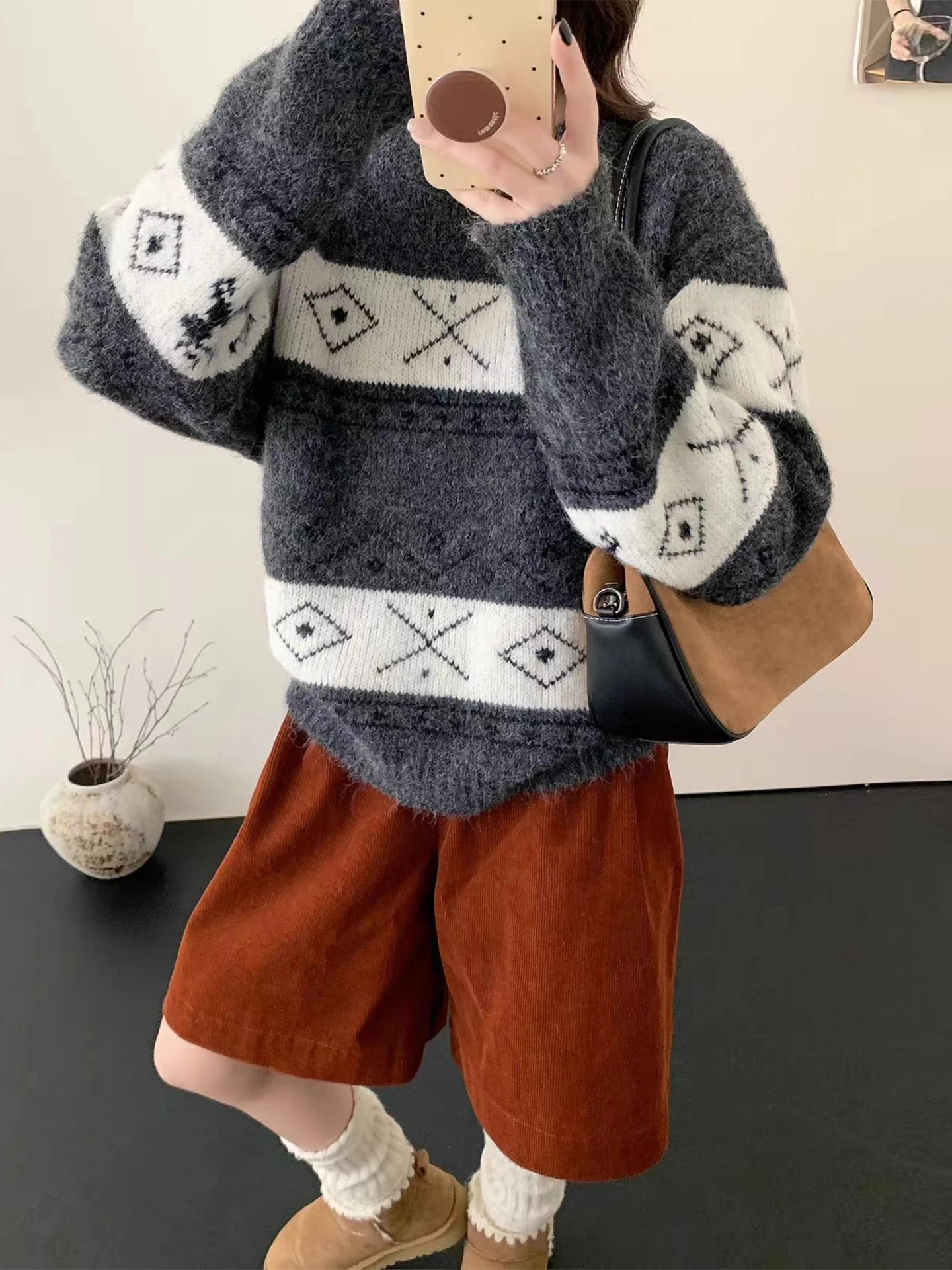 Lose Gestrickte Farbe Blo Floral Stickerei frauen Pullover Winter Neue Sle Vintage runde Ne Lange Sve Polyester Faser