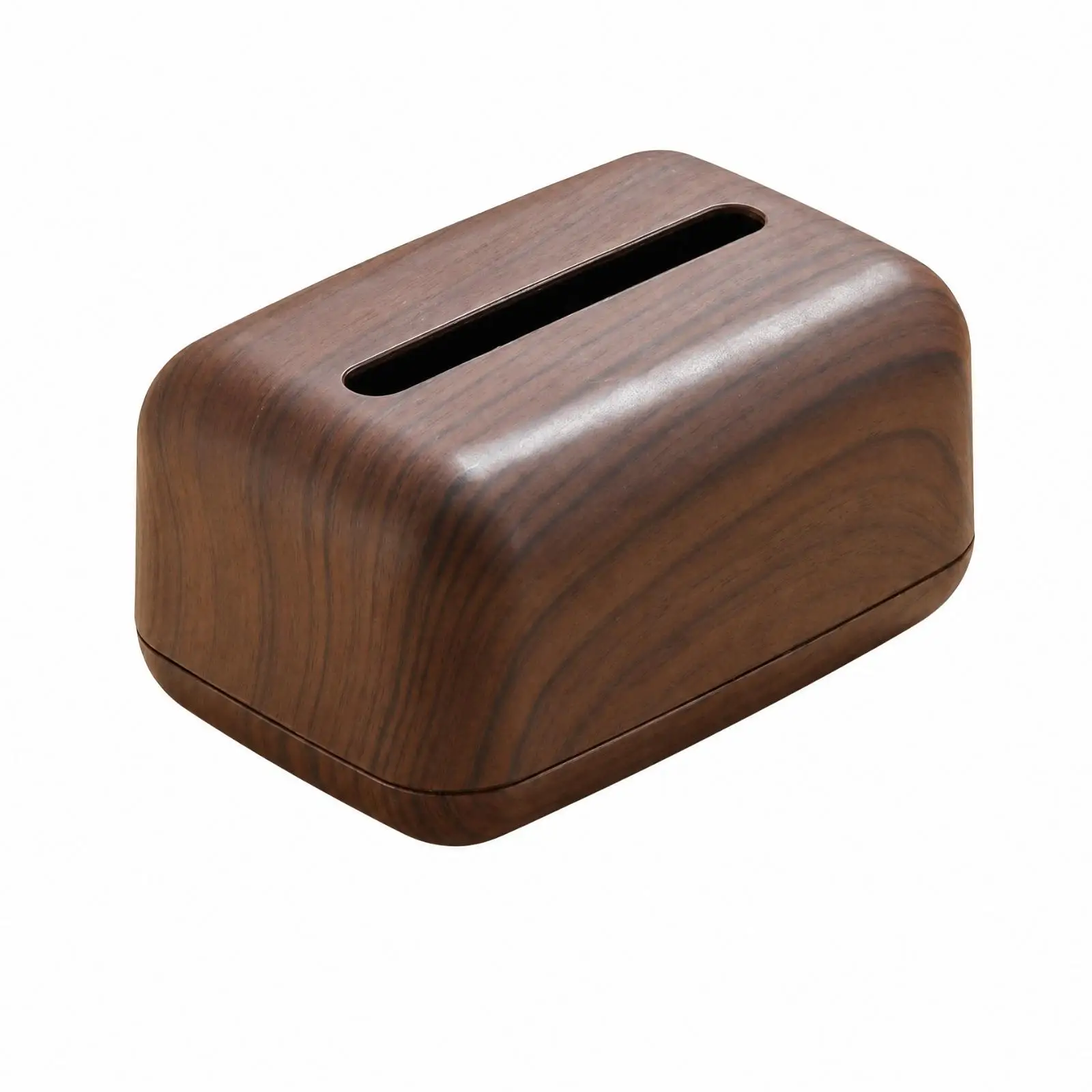 Plastic Tissue Box with Wood-Grain Finish Rounded Corners Pull-out Tissue Dispenser Box Compact Slim for Desktop Areas