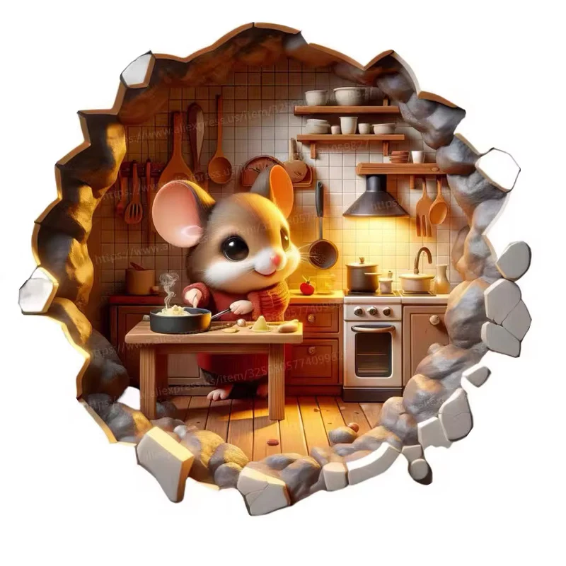 Cute Cartoon Mouse Hole Wall Sticker Living Room Wall Edge Home Decoration For Kids Bedroom Wallpaper Funny Rats Decals