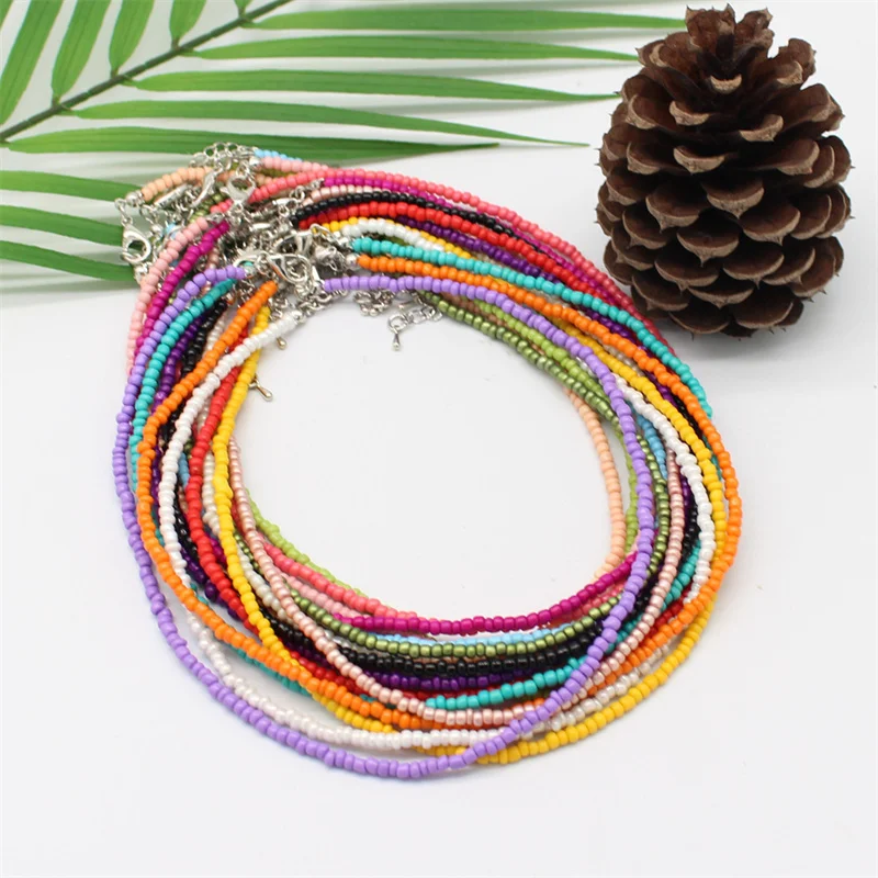 Colorful  Simple Seed Beads Initial Choker Women Handmade Necklace Fashion Collier Femme Jewelry Boho Accessories