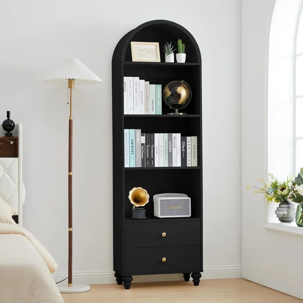 

Modern 4-Tier Arched Bookshelf with Storage Drawers for Living Room, Bedroom, and Home Office