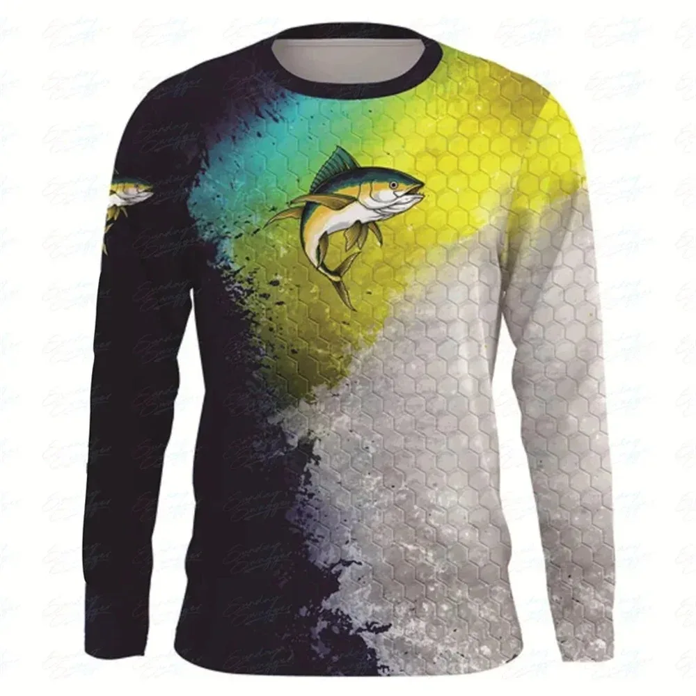 الرجال الصيد طويلة الأكمام طاقم الرقبة تي شيرت 3D مطبوعة طاقم الرقبة قميص سريعة الجافة عارضة الرياضة أزياء فضفاضة شخصية أعلى