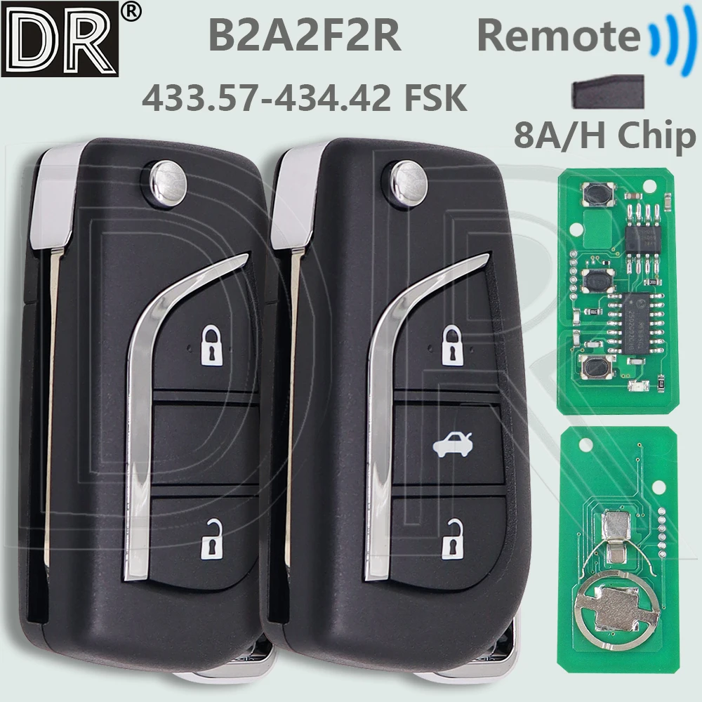 

DR B2A2F2R 8A Chip 433.57-434.42 FSK Flip Car Remote Key Fob For Toyota Corolla Yaris Cross HV RAV4 2020 2021 2022 2023 2024