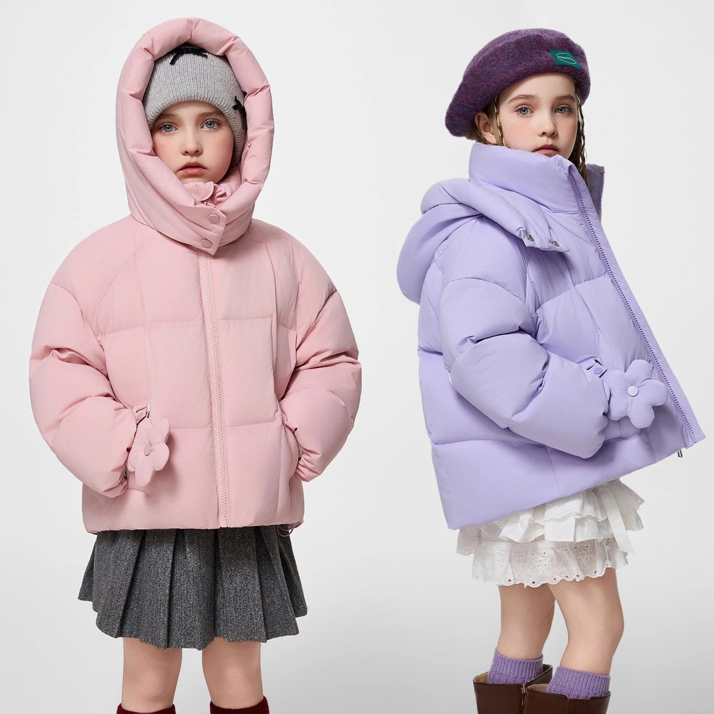

2025 New Winter Girls Puffer Jacket Stylish Short White Duck Down Coat Pink Casual Hooded Thick Warm Outerwear for Teen Kids 8 Y