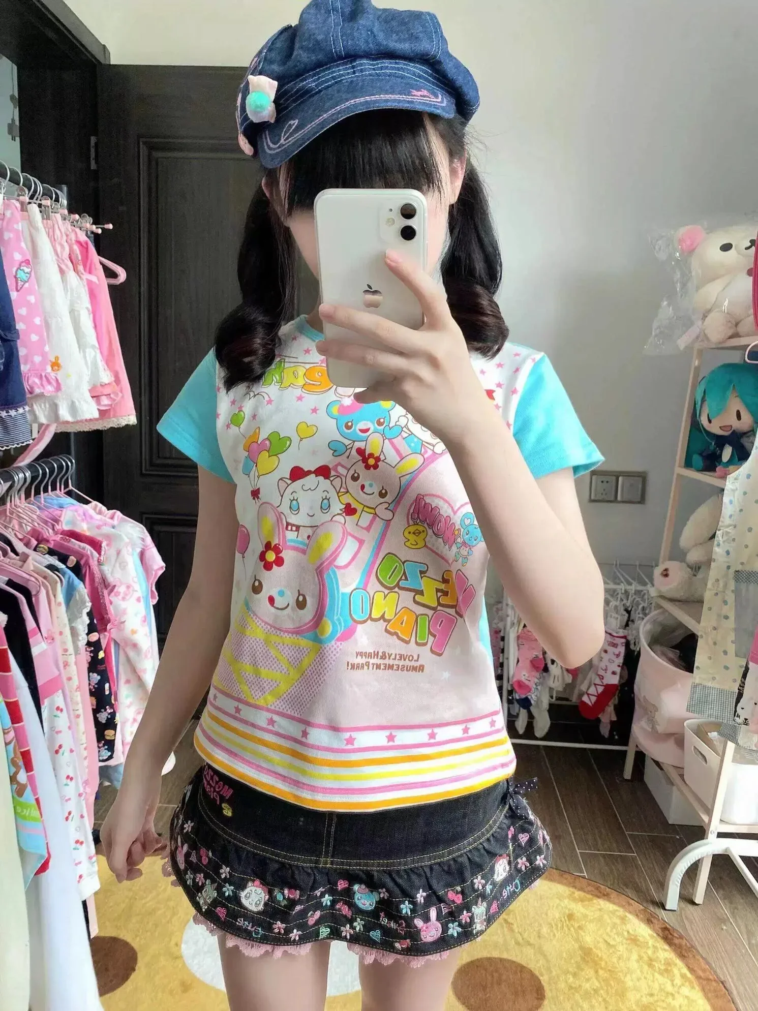 Mezzopiano Japanese Teenage Girl Dress Replica Vintage T-shirt Top Cute Sweet Soft Girl Short Sleeve 14-20 Years Old