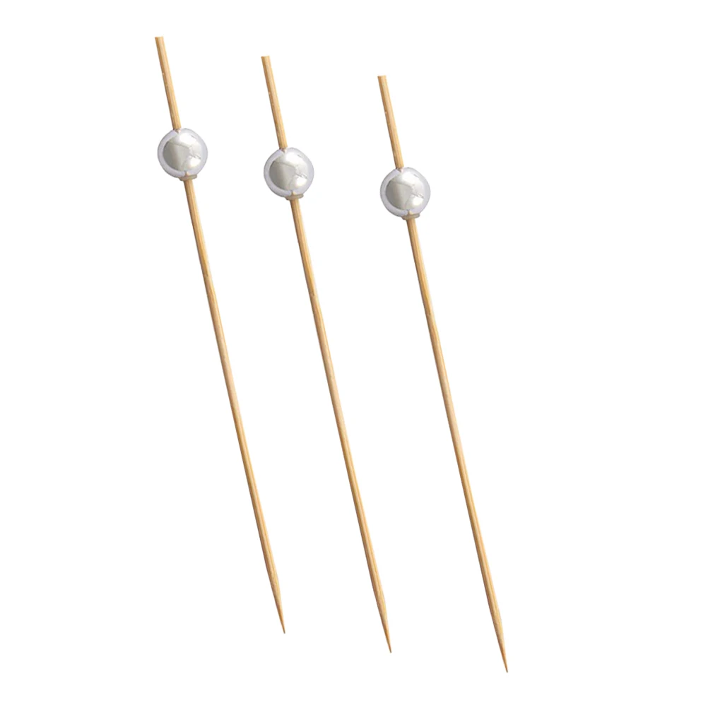 

100 pcs Creative Fruit Picks 12 Cm Handmade Bamboo Toothpicks Silver Pearl Tails For Appetizer Party Supplies Cocktail Stick
