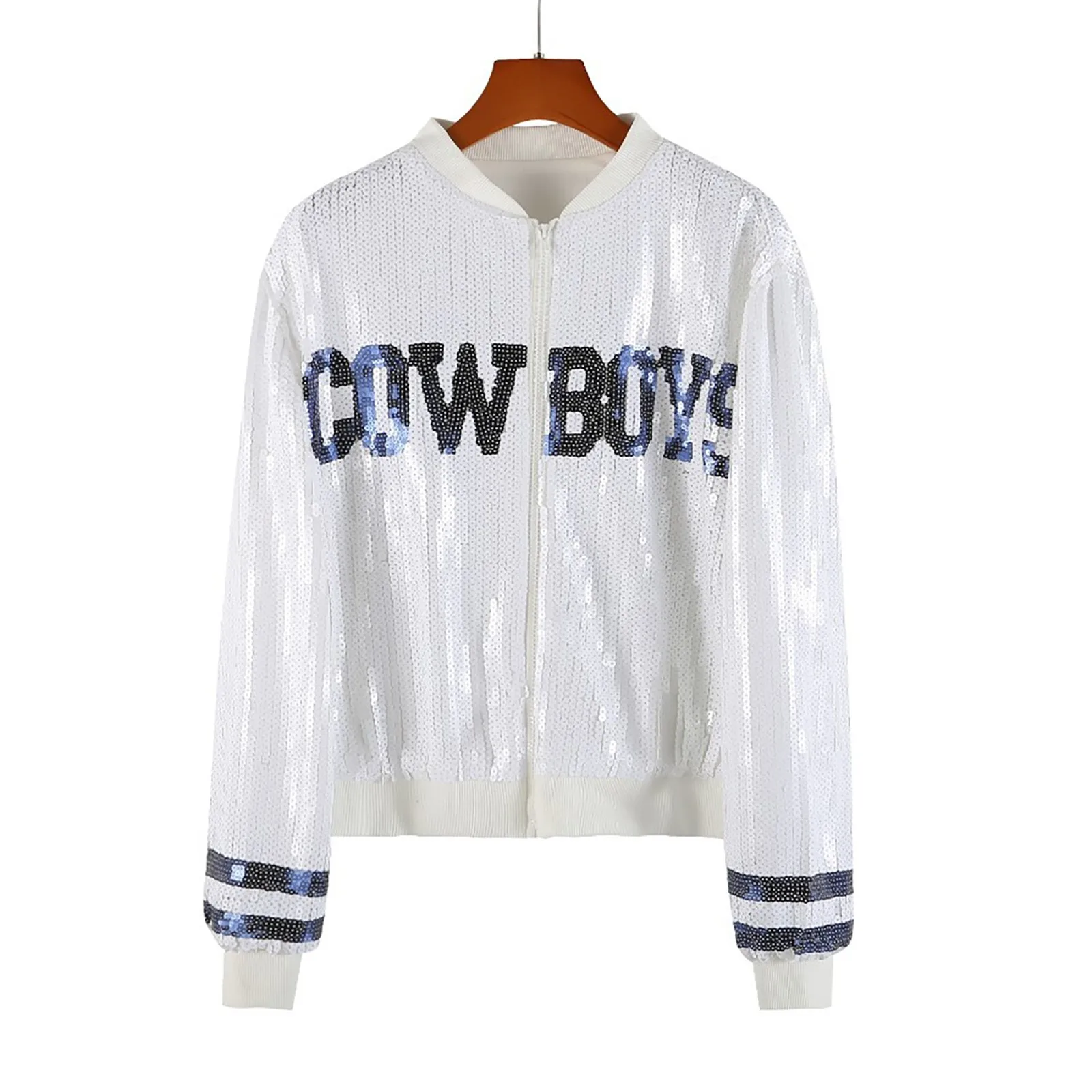 2024 New Cowboy Baseball Jacket Football Game Female Tops Letter Printed Streetwear Sequin Women Casual Fashion Jacket Femme